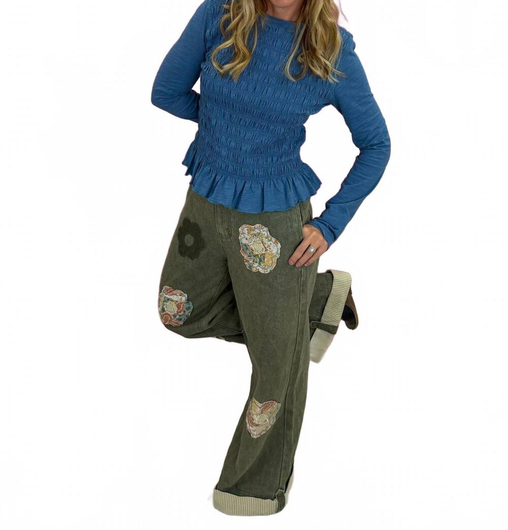 NEW EE:SOME smocked slub knit top in blue